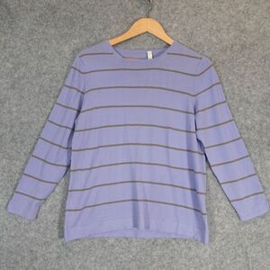 Purple Blue Knit Top‎ Shirt Women Medium Stripe Loose 90s VINTAGE Debra DeRoo
